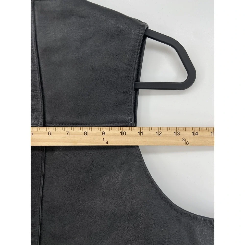 Leather Mens Biker Vest Mens‎ 40 Black Open Moto Pockets